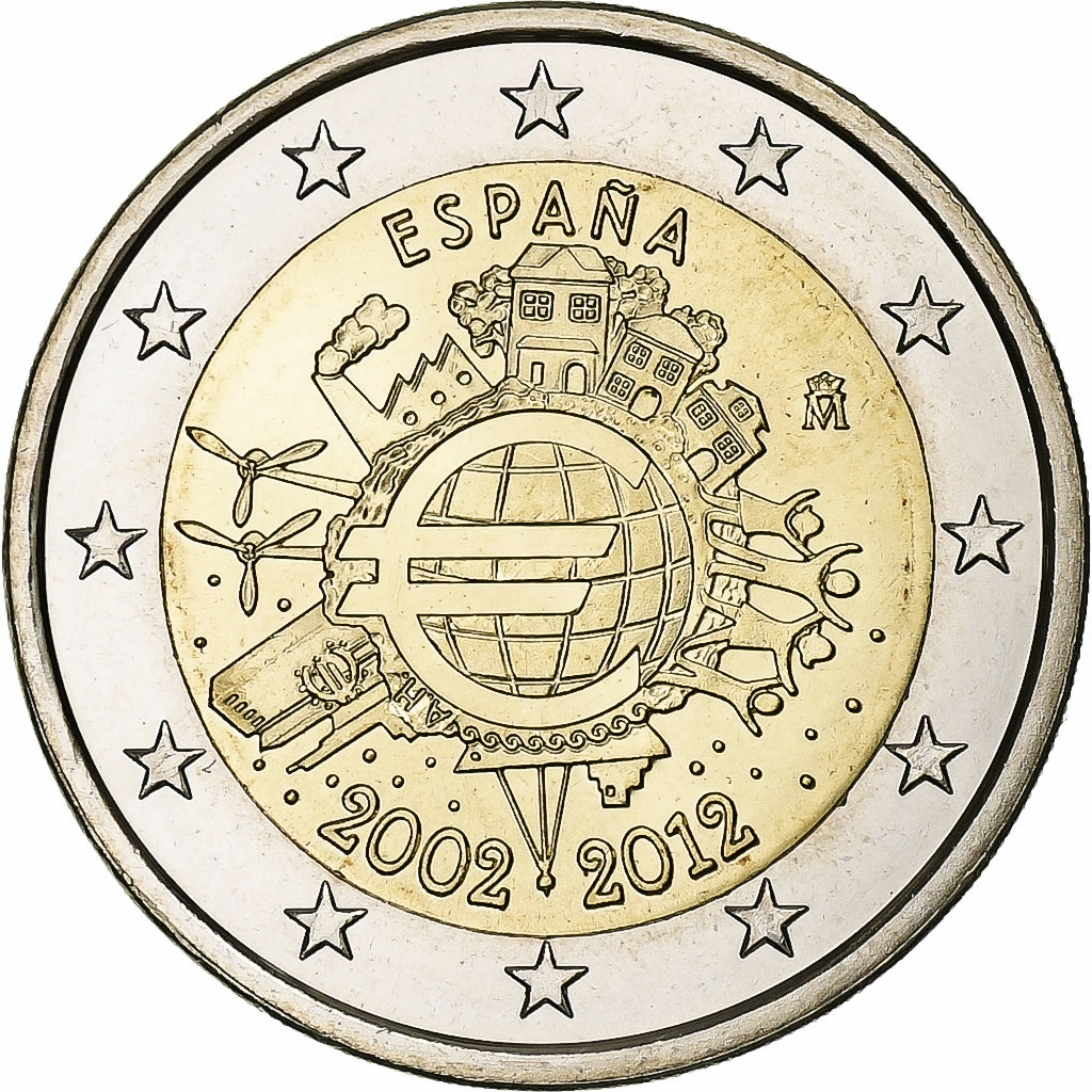 Hiszpan,
2 euro,
10 Jahre Euro-Bargeld