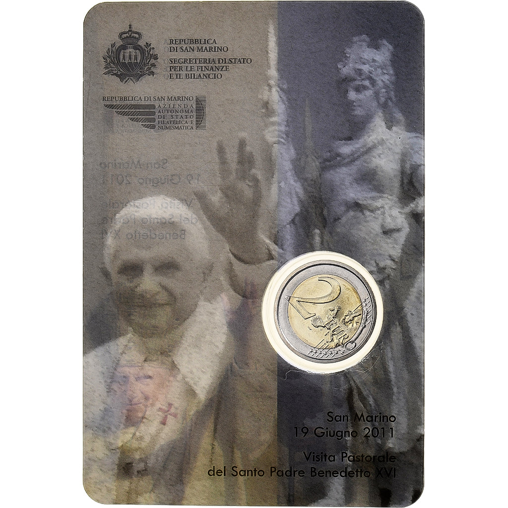 San Marino,
2 euro,
Pastoralbesuch von Papst Benedikt XVI