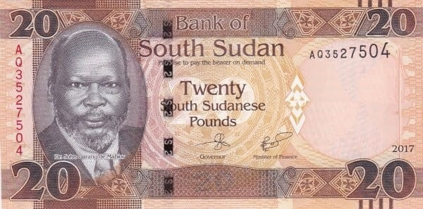Sudan Południowy 20 funtów Onyx 2017 P-13c