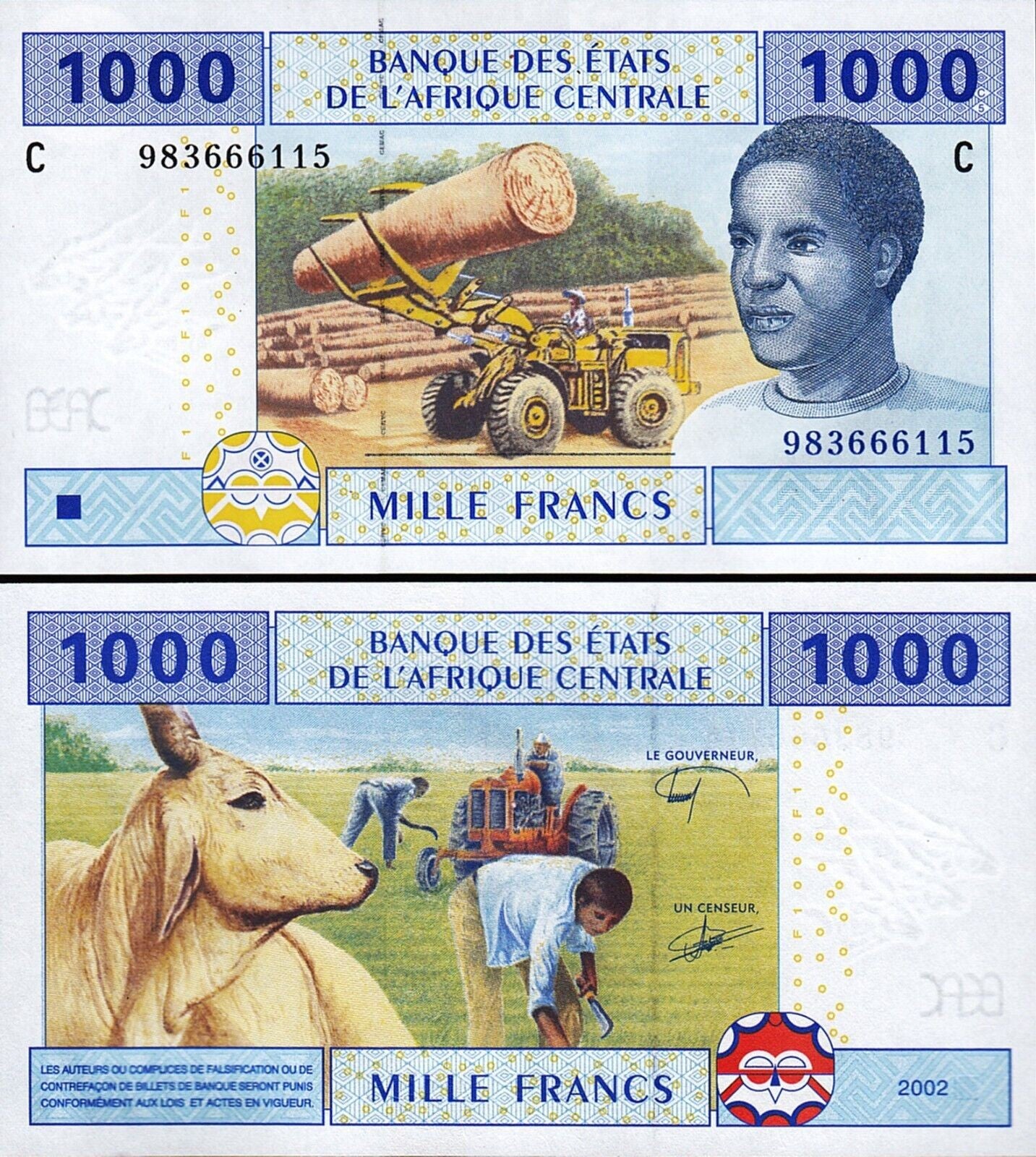Czad Afryka środkowa 1000 fr Krowa 2018+ P-607Ce