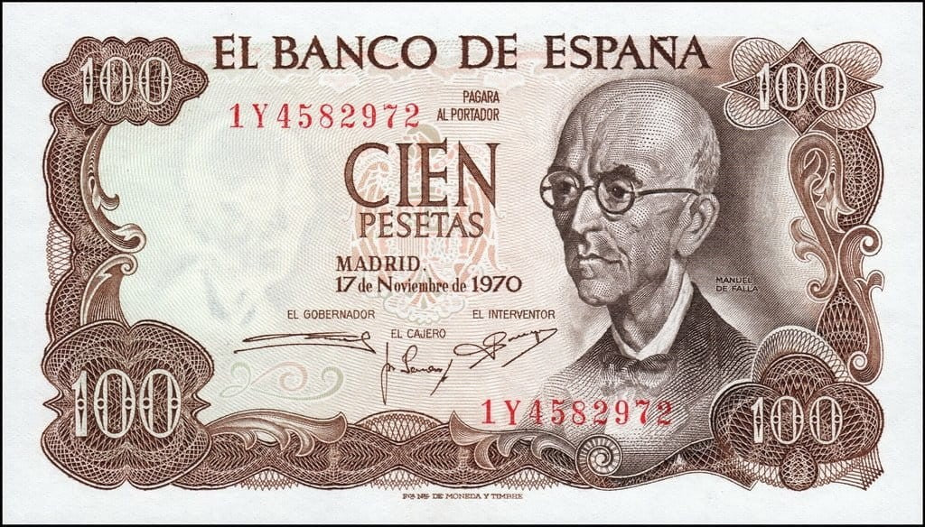 Hiszpania 100 pesetas Ogród 1970 P-152