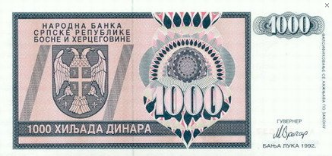 Bośnia i Hercegowina 1000 dinarów 1992 P-137