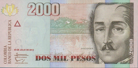 Kolumbia 2000 peso Santander 2014  P-457y
