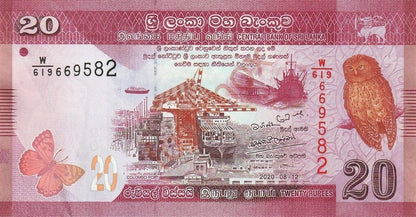 Sri Lanka 20 Rupii Sowa i Motyl 2020 P-123g